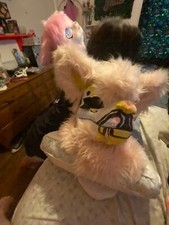 Pink fursuit dino mask partial fits larger heads , squeaker optional , foam nose