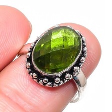 Peridot Gemstone Handmade 925 Sterling Silver Jewelry Ring Size 8 US