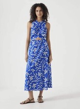 Hush Front Gathered Cotton Dress Midi dress Blue print Size 4 - 18 - RRP £120.00