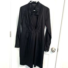 Elie Tahari Dress Womens Size 4 Ruffle shirt classic solid black long sleeve LBD