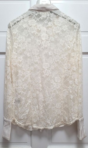 H&M Women's Long Sleeve Sheer Lace Collared Blouse - Ivory - Large - NWT - Picture 6 of 6