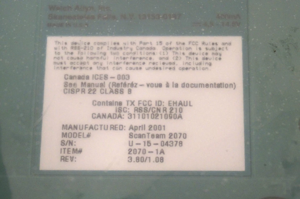 NEW WELCH ALLYN  SCANTEAM 2070-1A SCANNER BASE 20701A - Image 2 of 2