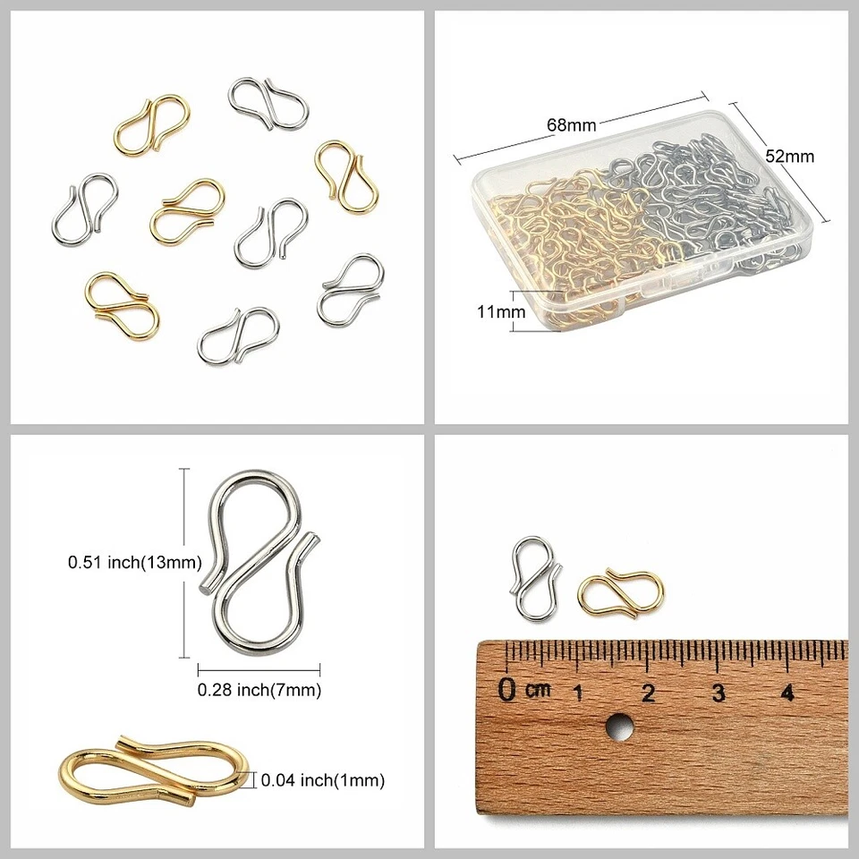 100x S-Hook Clasps S Hooks Necklace Clasp Connectors for Necklace Jewelry Making - Image 2 of 4