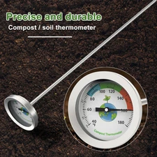 50cm Stainless Steel Compost Soil Thermometer Celsius Measuring 40-180℉ Garden