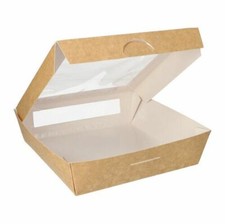 Papstar Feinkostboxen Pappe mit Sichtfenster aus PLA eckig 1500 ml braun