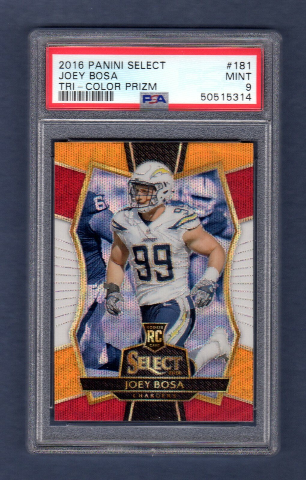 JOEY BOSA 2016 PANINI SELECT TRI-COLOR PRIZM # 181 SP ROOKIE RC PSA 9 CHARGERS