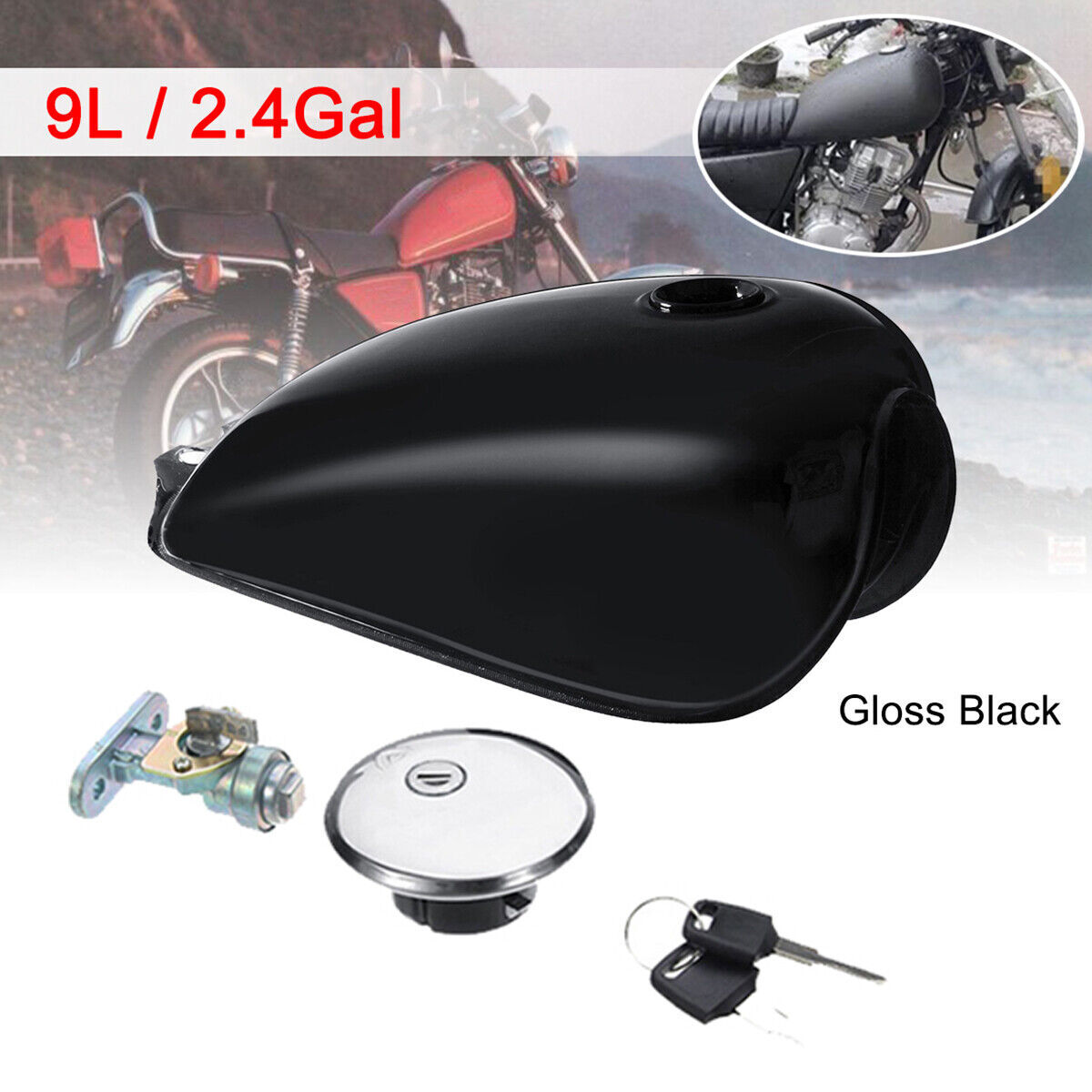 9L / 2.4Gal Universal Custom Retro Cafe Racer Motorcycle Fuel Gas Tank