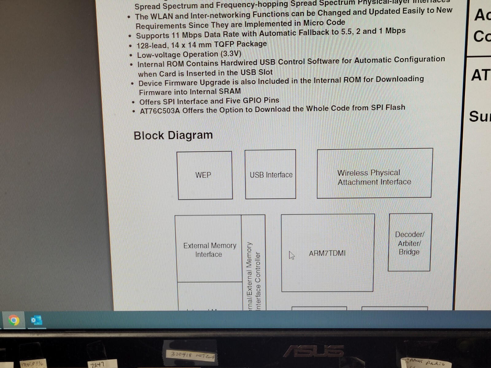 (1) AT76C503A ATMEL Universal Serial Bus 11-megabit WLAN Media Access Controller