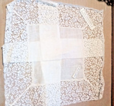 Vintage white lace bride wedding handkerchief nos with box