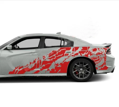 Fit For Dodge Charger Sport Graphics Vinyl Skull Car Sticker Kit Side Door Decal - Picture 2 of 7