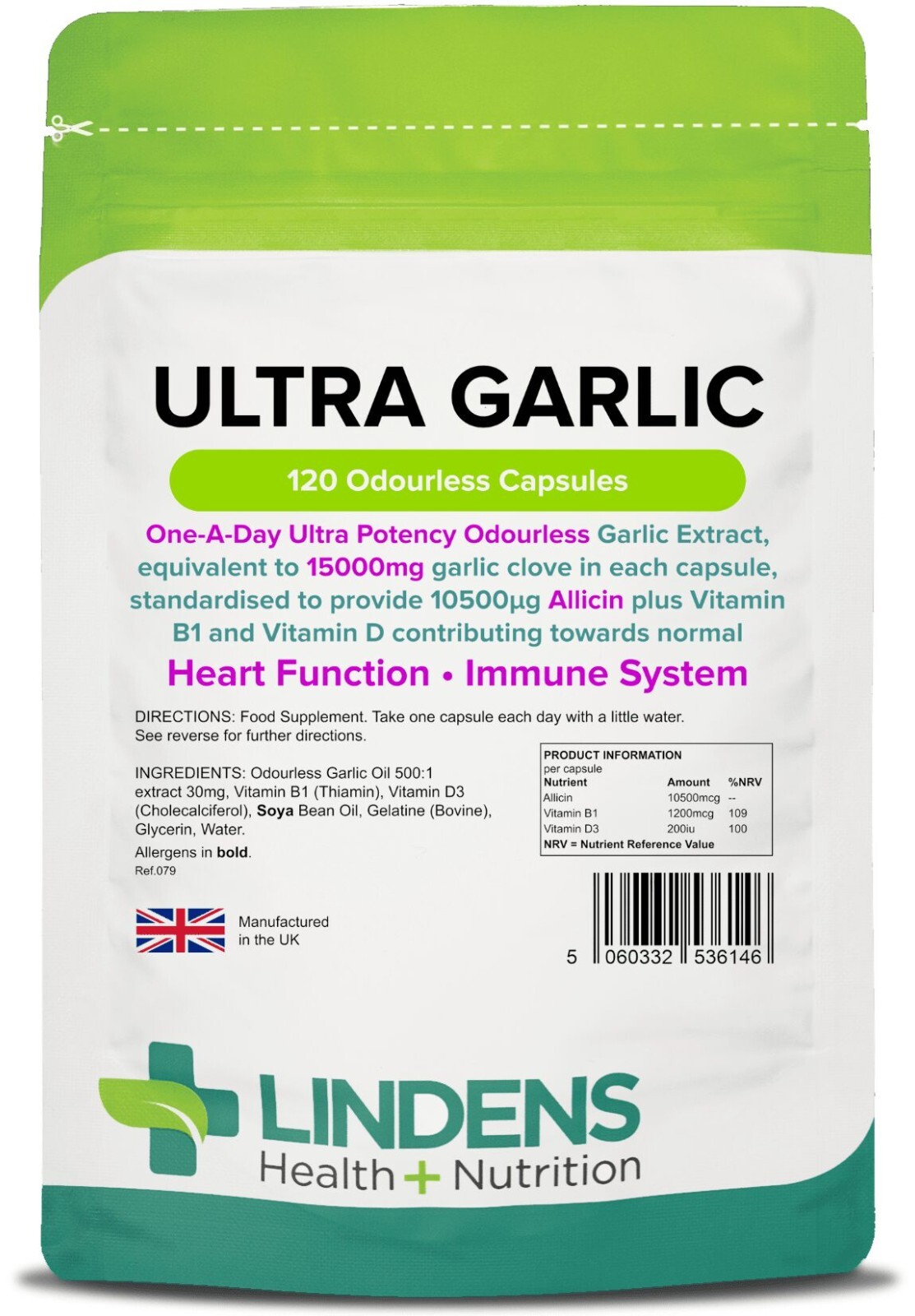 Garlic 15000mg - 120 Odourless Capsules (Ultra Garlic) - [Lindens 6146] - Image 3