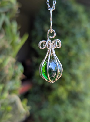 Wire Wrapped Glass Marble Pendant Necklace Hot Air Balloon Design-silver wire