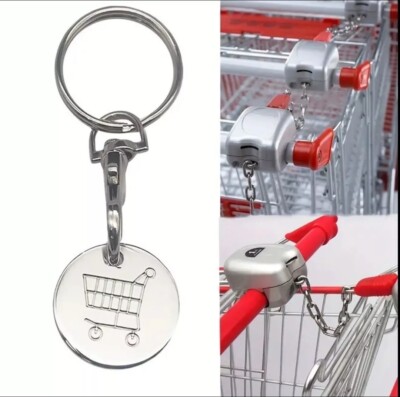 6 Trolley Con Keyrng Removable Supermarket £1 Pound Shoppng Cart - Foto 9