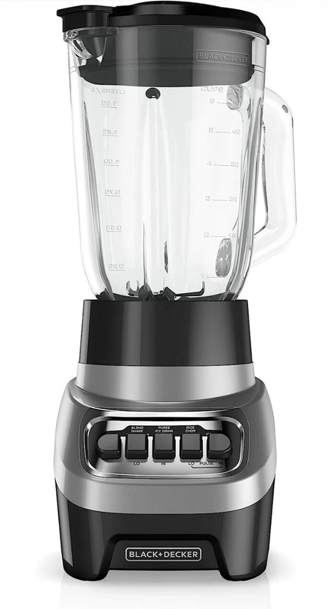 BLACK+DECKER Power Crush Multi-Function Blender with 6-Cup Glass Jar,  Black, Silver, BL1220SG 