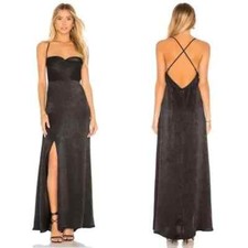 Show Me Your Mumu Winslet Cowl Neck Satin Slip Dress Cross Black Women's XXS