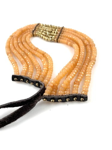 Lucky Brand Orange Carnelian Hammered Gold-Tone Bead Statement Necklace NWT $99 image 5