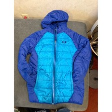 Under Armour ColdGear Kids Puffer Jacket Blue Full Zip Hooded Coat YLG Large
