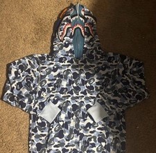 Blue BAPÉ Camo Shark Double Hooded Full Zip ...
