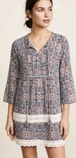 Vintage Mimi Chica Dress Size XS Floral Lined Flare Sleeve Crochet Trim Tie