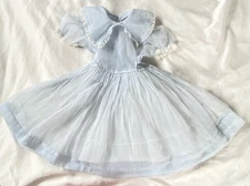 VTG Sheer Dress Full Skirt 60’s Nylon Organza Baby Blue Tie Waist Lace Sz 6 Dot