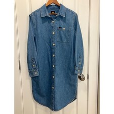 Lee Womens Medium Wash Denim Long Sleeve Button Front Shirt Dress Size M