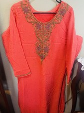 Embroidered Cotton Salwar Kameez Coral Pakistani Traditional Outfit for Women