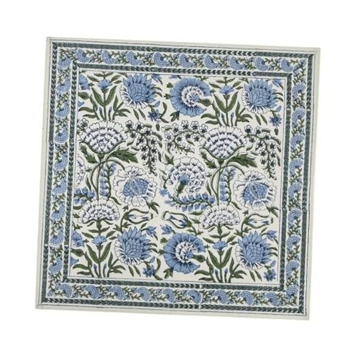 Handblock Print Cotton Napkins Set of 4, White 20" x 20" (Set of 4) Green Mist