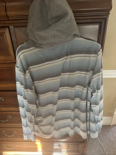 Johnnie O Jacket Mens Large Blue Striped Carver Surflannel Hooded Shacket image 12