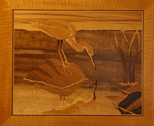 HUDSON RIVER INLAY PICTURE - WHITE HERON - WOOD MARQUETRY - 24 X 28