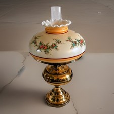 Antique Electrified 21  Brass Oil Lamp With G...
