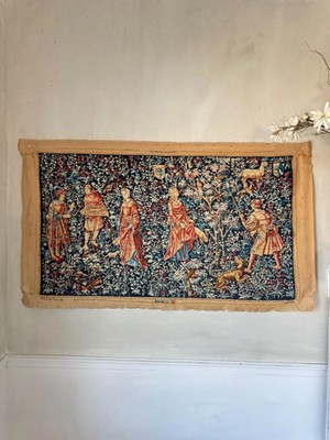 4.3ftx2.5ft French Medieval Needlework Tapestry Canvas Jeu de la Marelle Royal