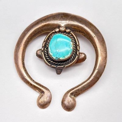 Vintage Navajo Native Naja Turquoise Sandcast Silver Pendant