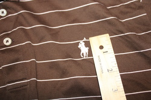 Polo Golf Shirt Mens Medium Short Sleeve Brown Striped Pony Ralph Lauren - Picture 6 of 15