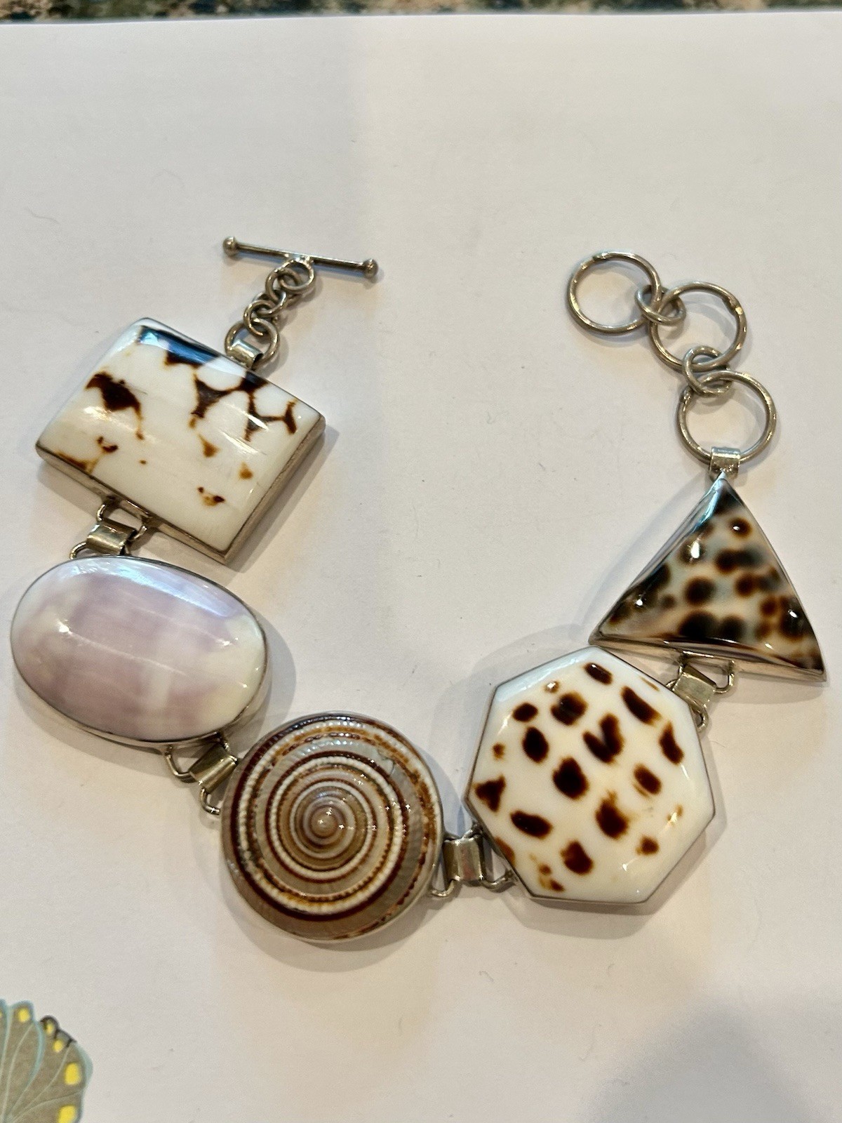 Vintage Sterling Silver Multi shell Bracelet 925 … - image 1