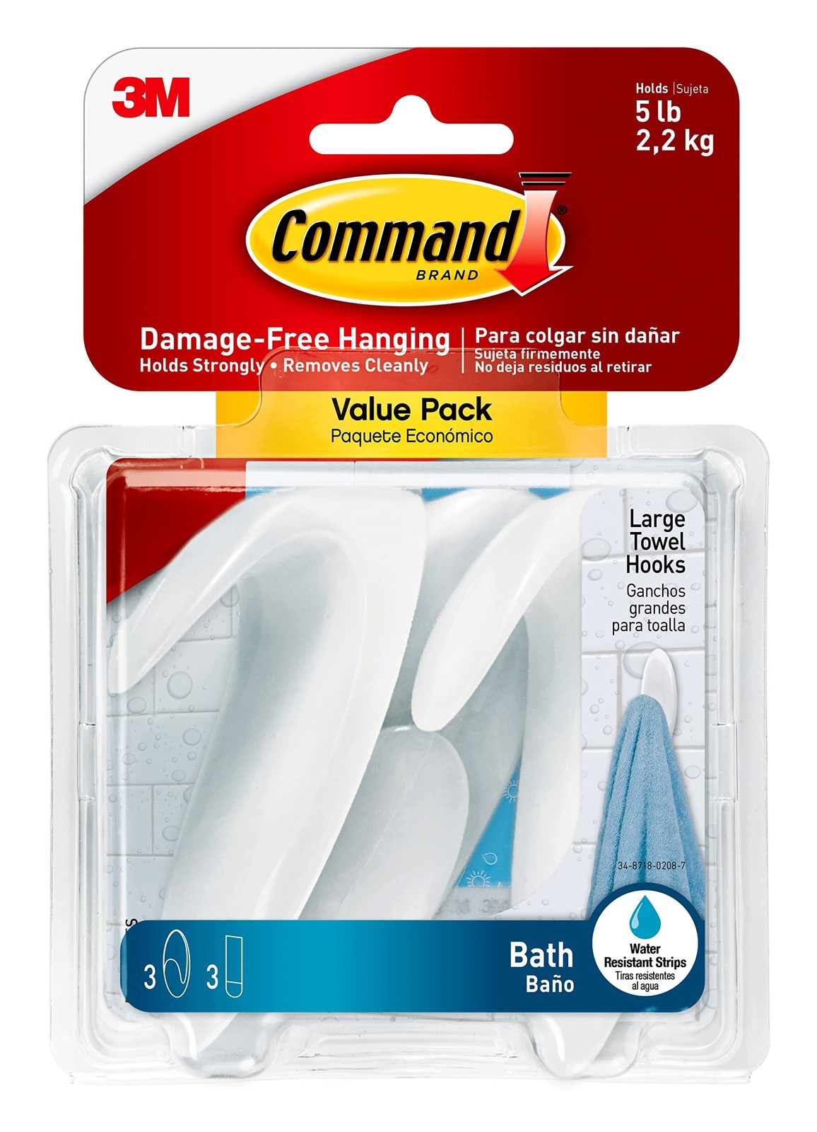 Hook Value Pack, Clear Frosted, 3-large Hooks, 3-water-resis