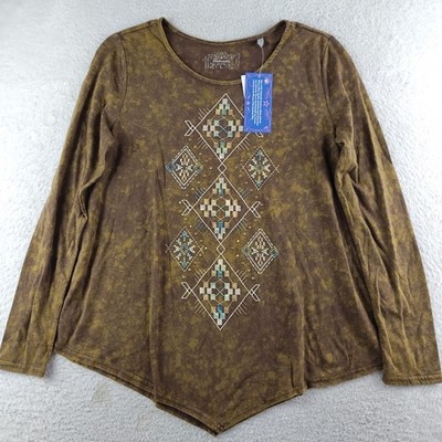 Panhandle Blouse Long Sleeve Southwestern Women's Large Earth Tones NWT