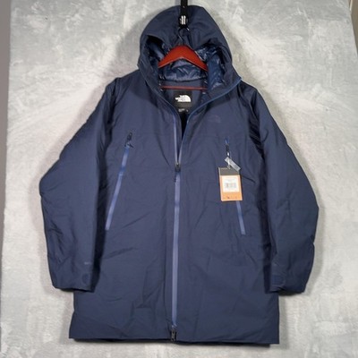 The North Face Coat Mens M Blue Mountain Range Down Parka Hooded Summit Navy