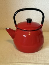 Vintage Retro MCM Red Enamel Stove Top Teapot Kettle / New & Unused 