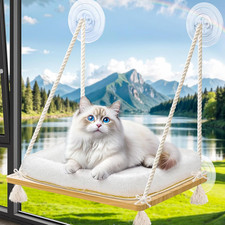 Cat Window Perch Cat Hammock Kitten Window Seat with Cushion Bed Cover Solid Woo