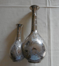 silber glänzende Doppel Vase aus Keramik  - 32cm hoch - 14cm x 21cm groß