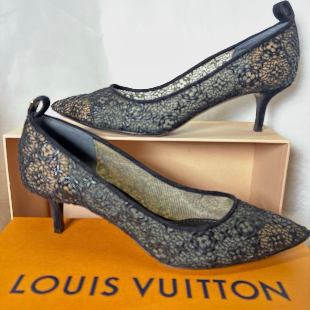 LOUIS VUITTON Pumps Heel Lace Black EU37.5/US7.5 120390c thumbnail 2
