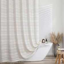 Linen Shower Curtain 78 Inch Long, Boho Farmhouse Thick Striped Fabric Hotel ...