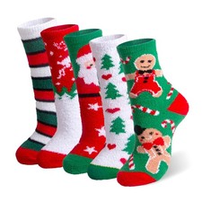 Christmas Fuzzy Socks Women 5 Pairs Winter Warm Cosy Holiday Slipper Socks