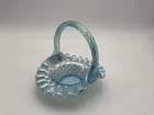 Vintage Fenton Blue Glass Opalescent Hobnail Basket W/ Label
