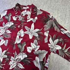 Mens Vintage Campia Moda Shirt Short Sleeve Tropical Floral Hawaiian Red Medium