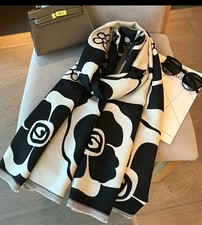 Luxurious Black N White Floral Soft Warm Faux Cashmere Shawl Scarf