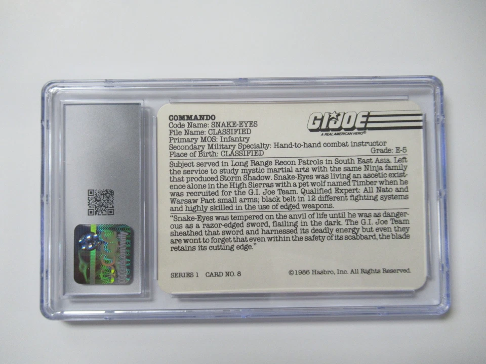 1986 Hasbro G.I. Joe Action Card Snake-Eyes #8 CGC 8 - Image 3 of 3