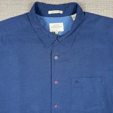 Quiksilver Waterman Men's Shirt M Short Sleeve Solid Blue Pocket Embroidery