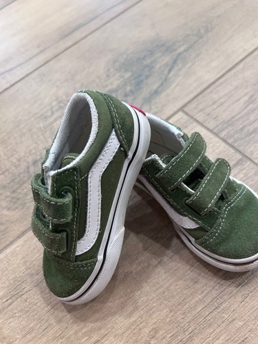 Vans Old Skool V Sneakers Toddler 6.5 Green Suede Hook and Loop Skater Shoes