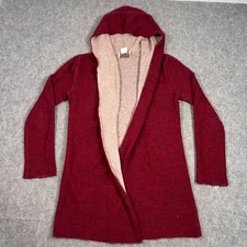 Overland Burgundy Baby Alpaca 44Essential Hooded Cardigan Sweater Women's Size S